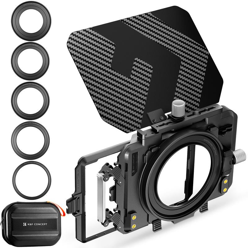 【K&F Concept】Mini Matte Box, DSLR Mattebox with Carbon Fiber Top Flag Square Filters Trays, for 67/72/77/82/95Mm Lenses, for 4X5.65 Square ND UV Filter/Circular Filter - Open Season Industries