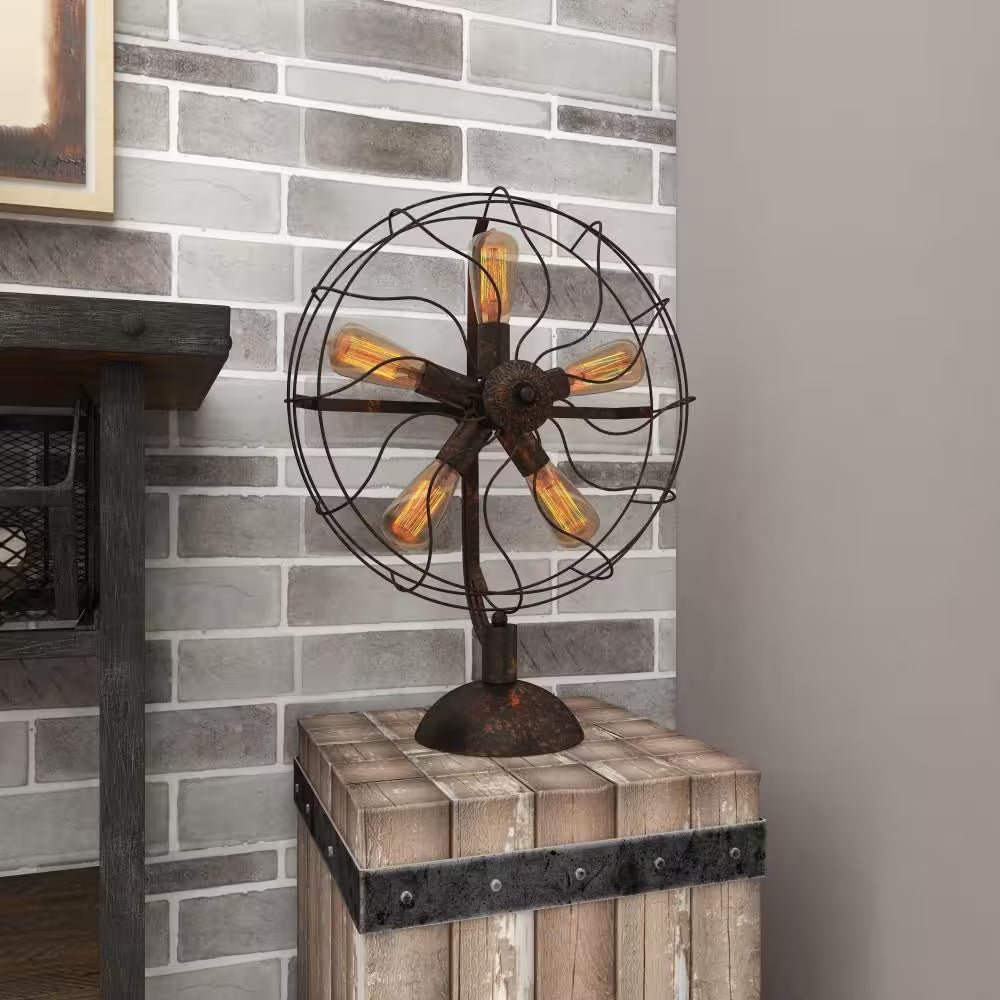 24 In. Bronze Metal Vintage Fan Shape 5 Light Task and Reading Table Lamp - Open Season Industries