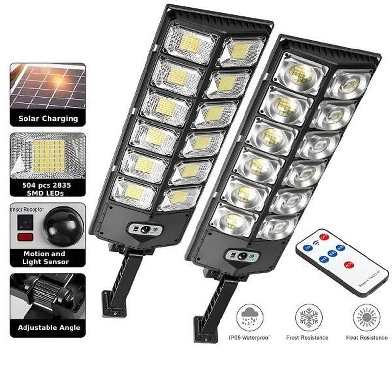 Solar Street Light Outdoor Solar Parking Lot Light with Motion Sensor IP65 Waterproof Commercial Lighting 360 SMD Leds Adjustable Angle Remote Control - Open Season Industries
