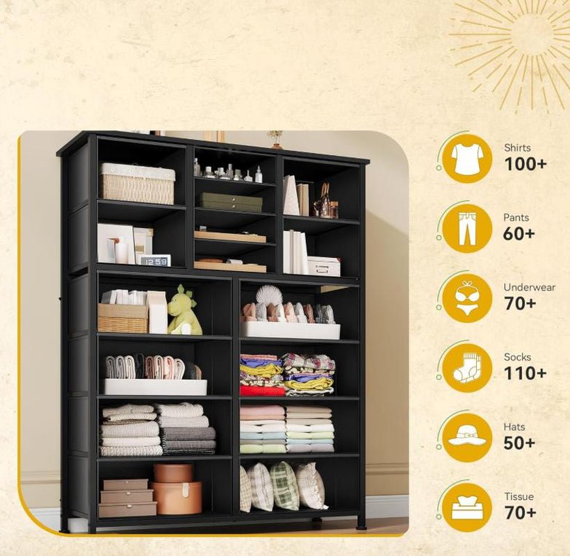 YITAHOME 16 Drawer Dresser, Tall Fabric Drawer, Large Chest of Drawers, Storage Organizer Closet Living Room Entryway with Sturdy Metal Frame and Wooden Top - Open Season Industries