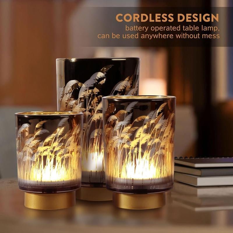 Remote - Controlled Battery - Operated Pampas Cordless Glass Accent Table Lamp for Bedroom, Living Room & Kitchen Home Decoration Design Interior Lighting Modern Glow - Open Season Industries