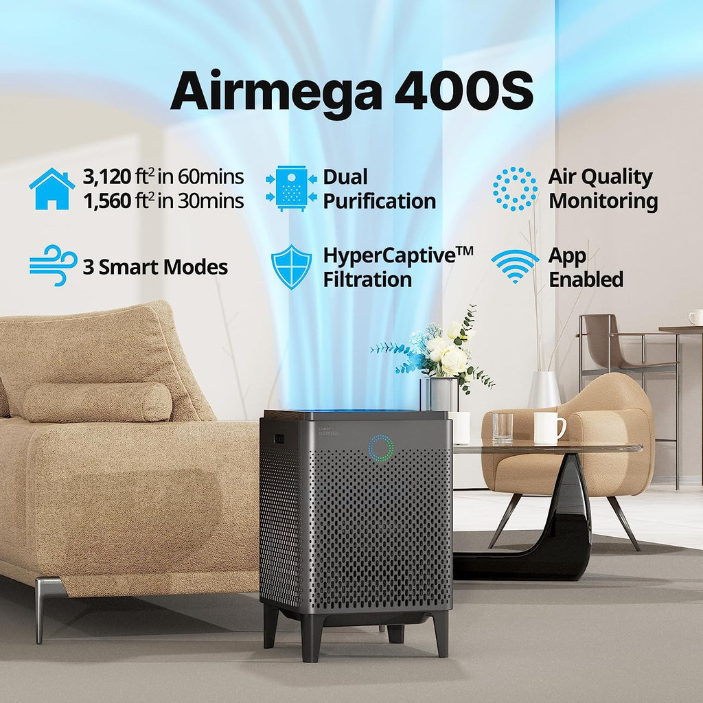 Airmega 400S(G) App - Enabled Smart Technology Compatible with Amazon Alexa True HEPA Air Purifier, Covers 1,560 Sq. Ft, Graphite - Open Season Industries