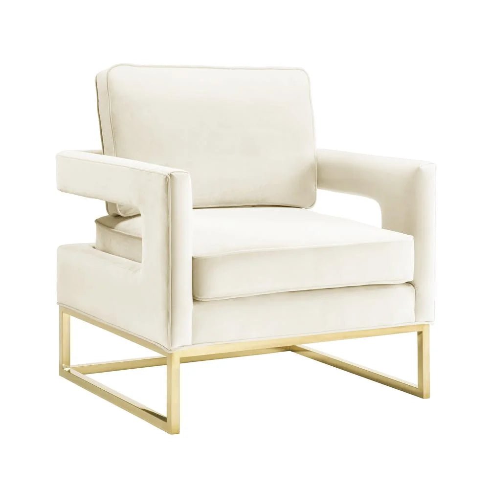 Avery Cream Velvet Accent Chair with Gold Base - Open Season Industries