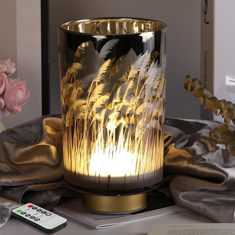 Remote - Controlled Battery - Operated Pampas Cordless Glass Accent Table Lamp for Bedroom, Living Room & Kitchen Home Decoration Design Interior Lighting Modern Glow - Open Season Industries