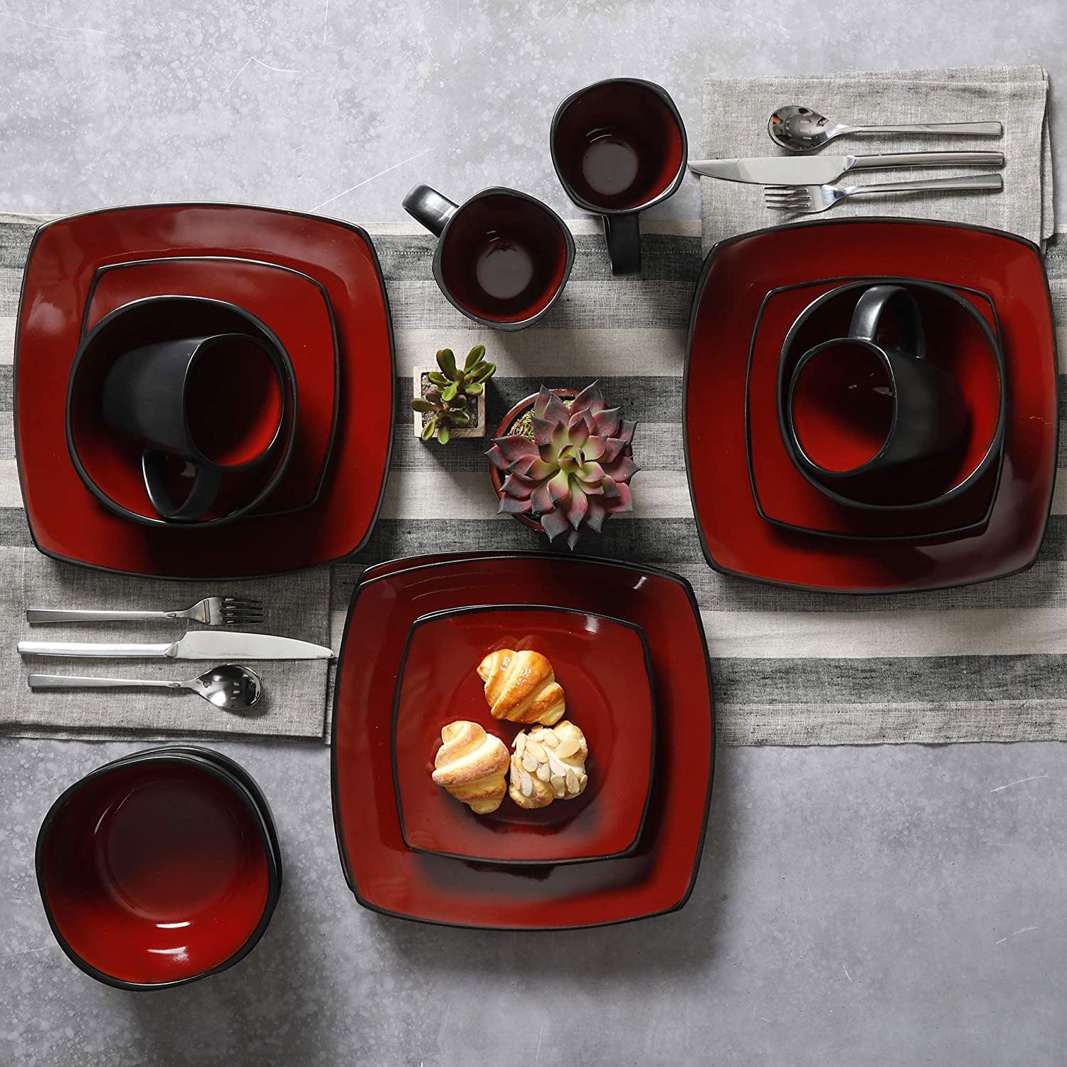 Soho Lounge Square 16 - Piece Dinnerware Set - Red - Open Season Industries