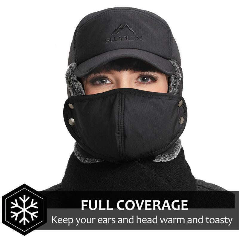 Men Winter Ear Flap Trapper Hat Face Mask Fur Aviator Thermal Warm Snow Ski Cap, Ski Mask Windproof - Open Season Industries