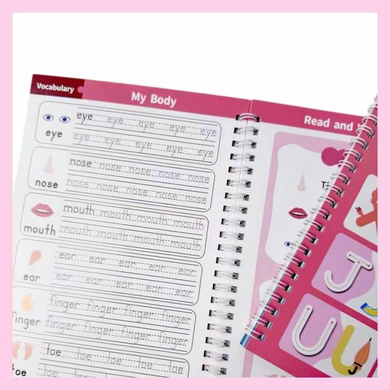 Reusable Grooved Handwriting Workbook for Kids, Learning Materials, 6 Books–Early Elementary, Covers Math, Words, Drawing –Gift for Children Lettering Spiral Notebook School Supplies - Open Season Industries