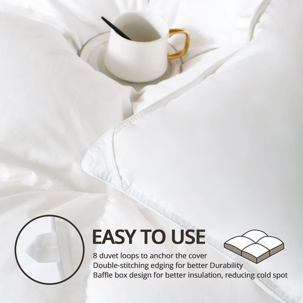 King Size down Comforter - All Season Duvet Insert with Medium Warmth, Soft and Noiseless Shell,8 Corner Tabs, and Machine Washable - White - Open Season Industries
