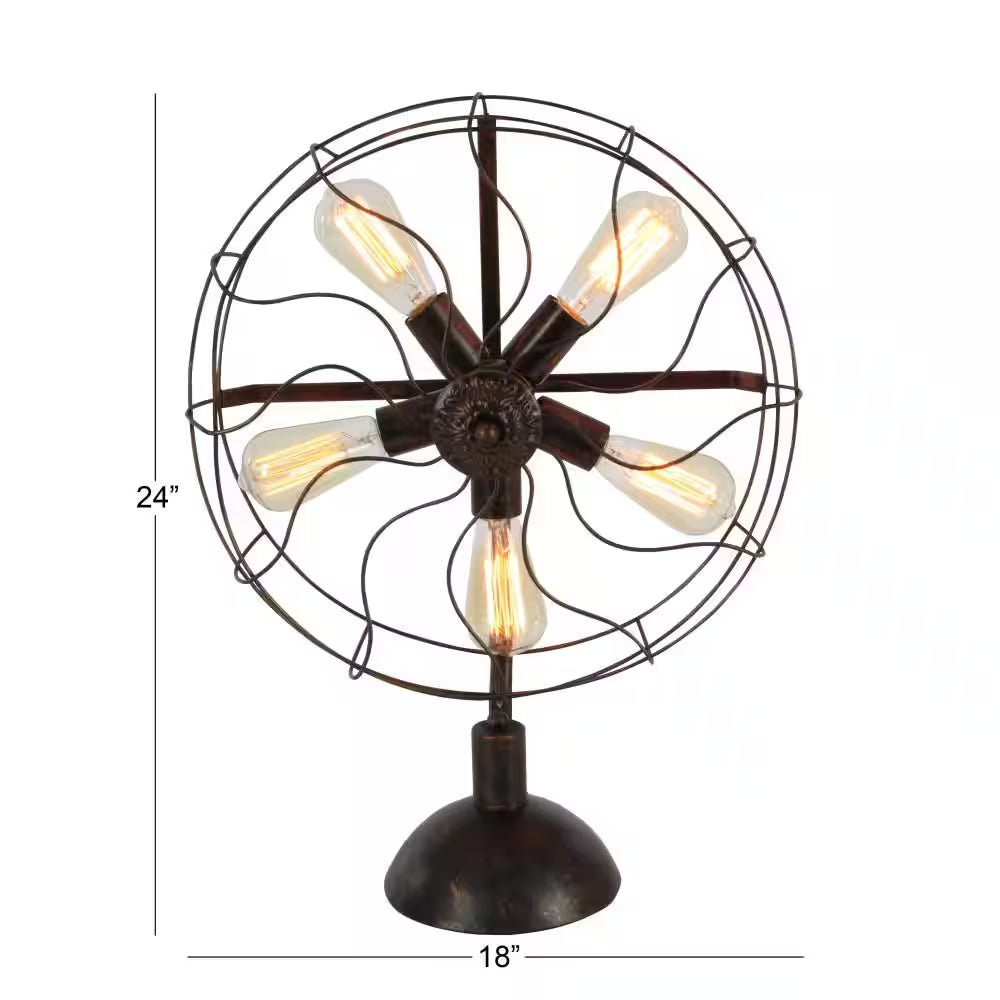 24 In. Bronze Metal Vintage Fan Shape 5 Light Task and Reading Table Lamp - Open Season Industries