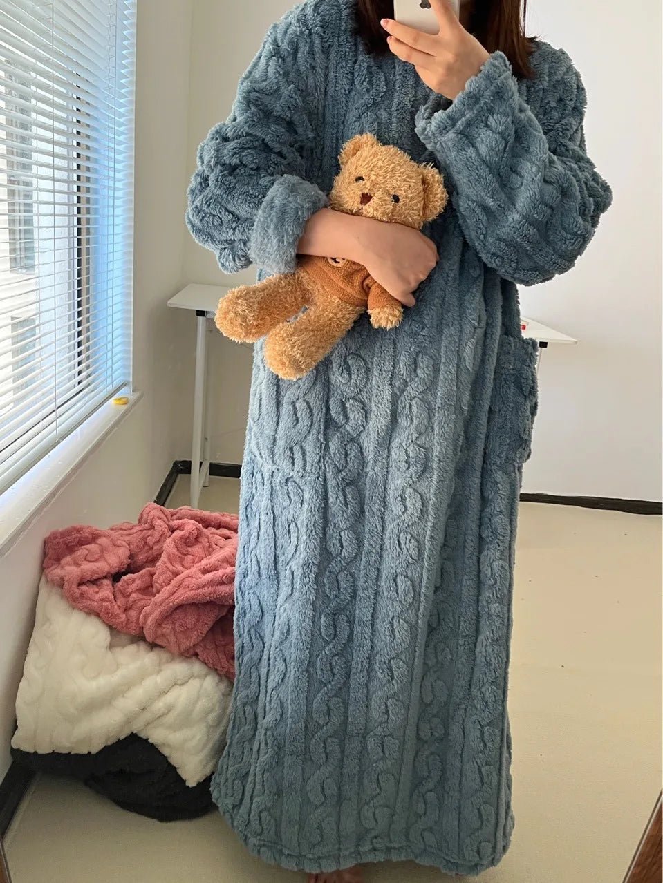 Thickened Warm plus Size Ladies Pyjamas Flannel Winter Striped Coral Velvet Long - Sleeved Nightwear Bathrobe One Piece Pajamas - Open Season Industries