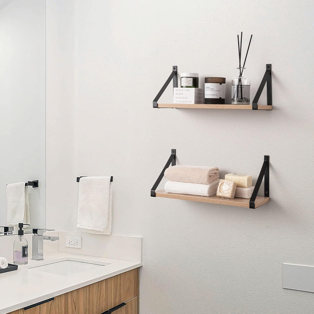 Rustic Grey Floating Shelves for Bathroom, Bedroom, Living Room, Kitchen, 2 - Pack Solid Wood Wall Shelf over Toilet, Modern Décor - Open Season Industries