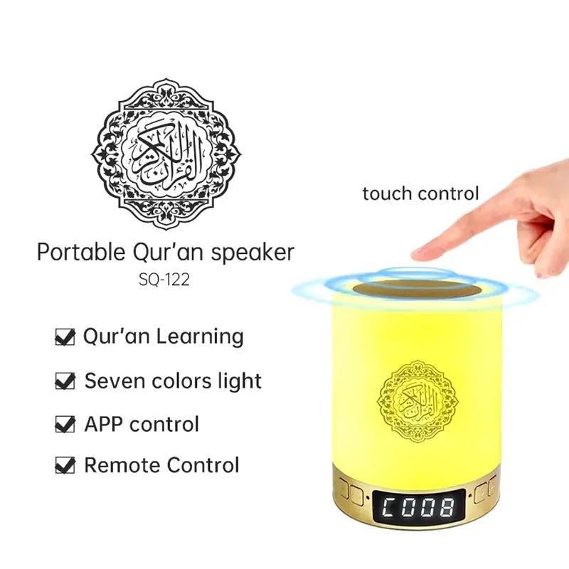 Portable Quran Speaker with ,Azan Bluetooth & Touch LED Light - Remote/App Controlled Islamic Night Lamp for Home Decor Home/Office Touchcontrol Fathersdaygift - Open Season Industries