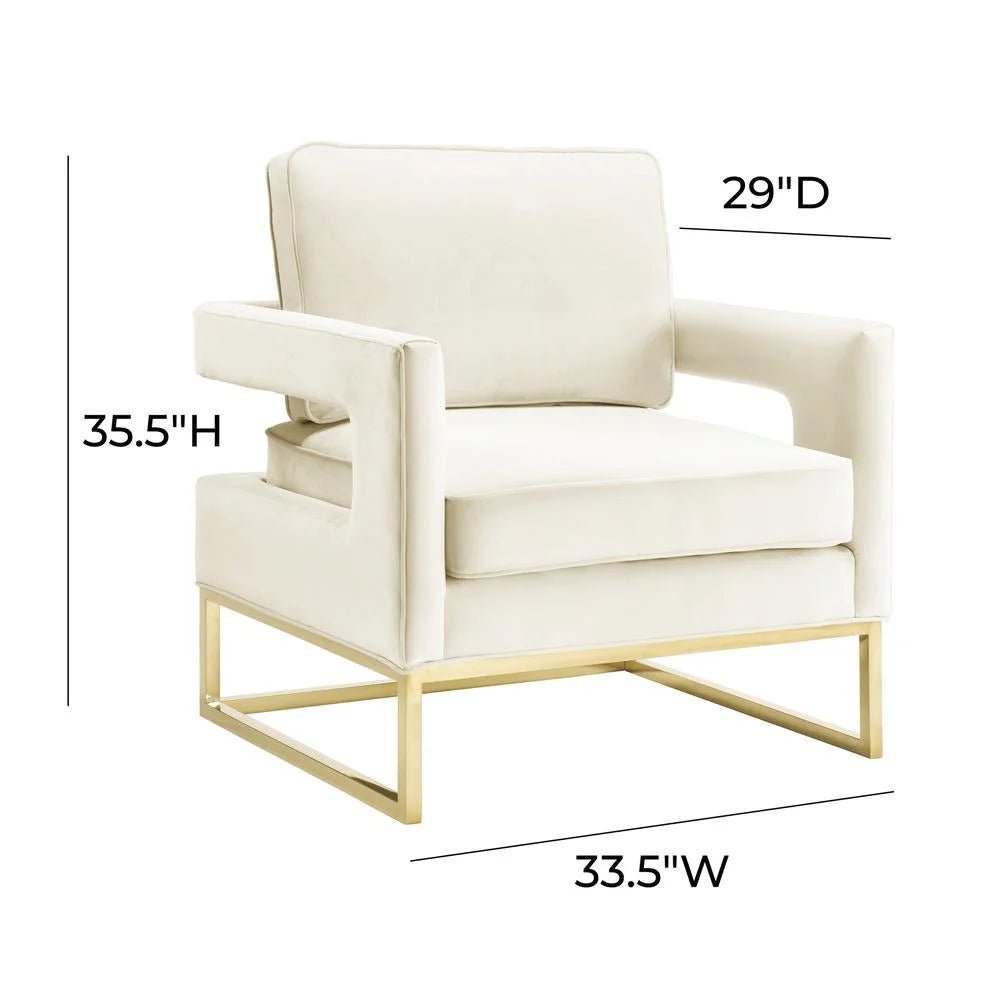 Avery Cream Velvet Accent Chair with Gold Base - Open Season Industries