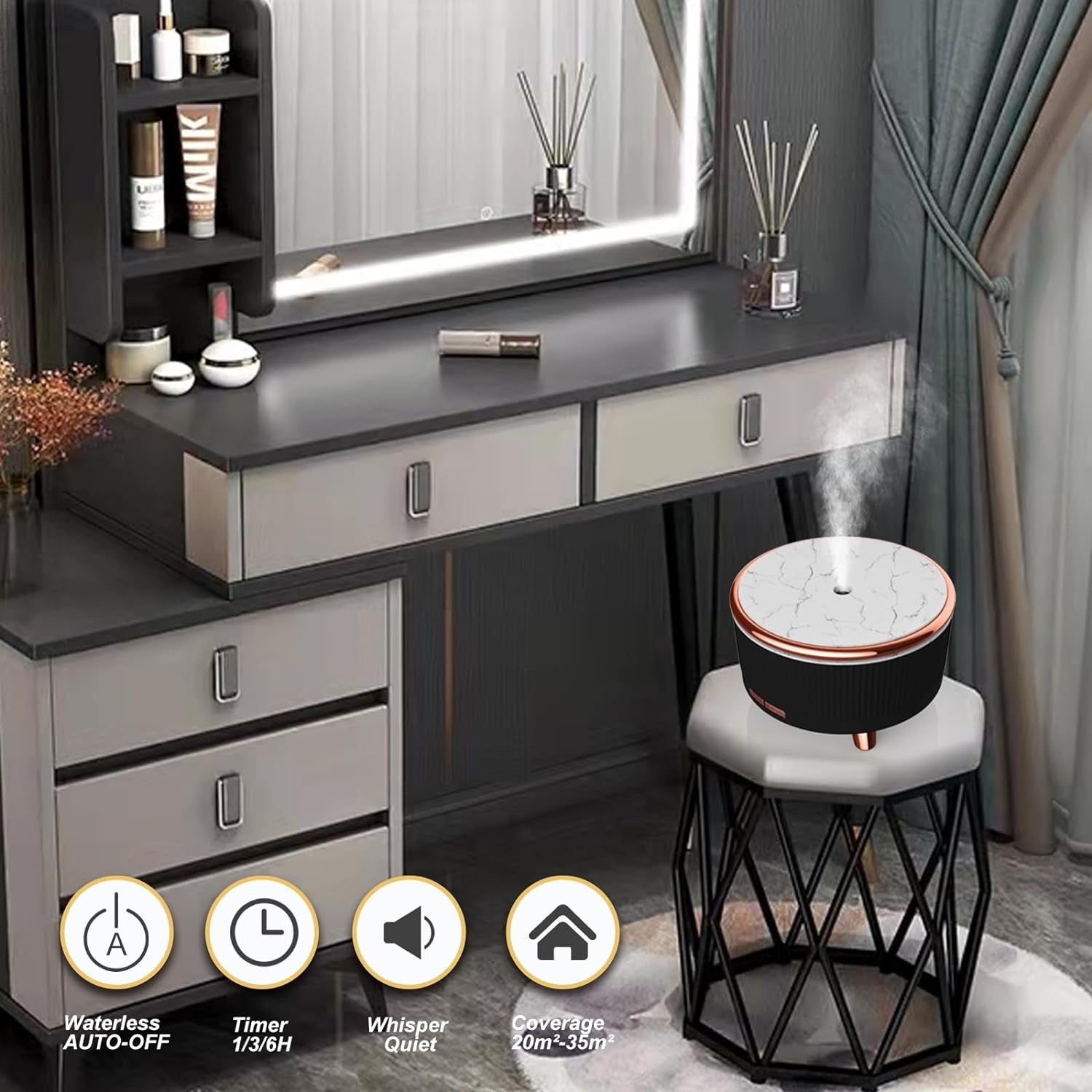 Diffusers for Essential Oils Large Room, 500Ml Aromatherapy Diffuser Cool Mist Humidifier with Remote Control,7 Colors Lights & 3 Mist Mode Waterless Auto off for Women Office Home Black - Open Season Industries