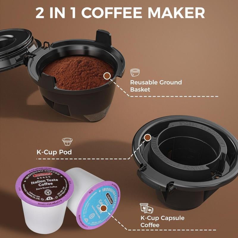 Single Serve Coffee Maker, Coffee Brewer for K - Cups Pods and Ground Coffee, Capsule Coffee Machine with 40Oz Water Tank, 5 Brew Sizes up to 14Cz, Black - Open Season Industries
