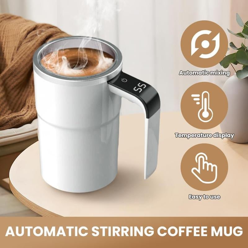 Self Stirring Mug, Rechargeable Auto Magnetic Coffee Mug with Digital Display, Waterproof Automatic Mixing Cup for Milk/Cocoa at Office/Kitchen/Travel 13Oz, Best Gift - Open Season Industries