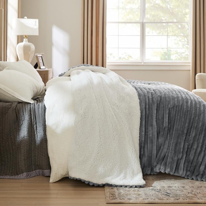 【Deal 'S for You】Bedsure Striped Sherpa Blanket Super Soft Cozy Plush Fleece Flannel Solid Modern Lightweight Comforter - Open Season Industries