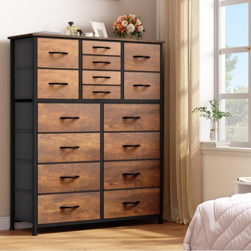 YITAHOME 16 Drawer Dresser, Tall Fabric Drawer, Large Chest of Drawers, Storage Organizer Closet Living Room Entryway with Sturdy Metal Frame and Wooden Top - Open Season Industries
