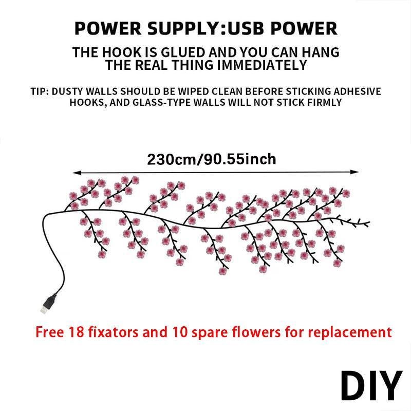 Christmas Cherry Blossom Tree Branch Light String, USB Powered DIY Holiday Tree Vine Light, LED Lamp Suitable for Room Wall Decoration, LED Lights - Open Season Industries