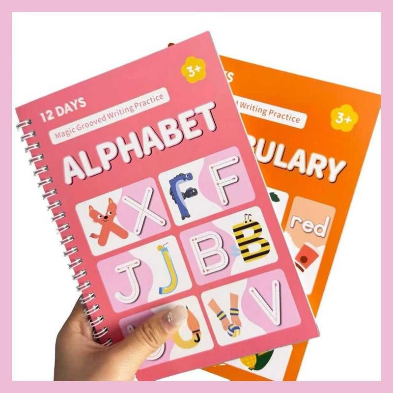 Reusable Grooved Handwriting Workbook for Kids, Learning Materials, 6 Books–Early Elementary, Covers Math, Words, Drawing –Gift for Children Lettering Spiral Notebook School Supplies - Open Season Industries