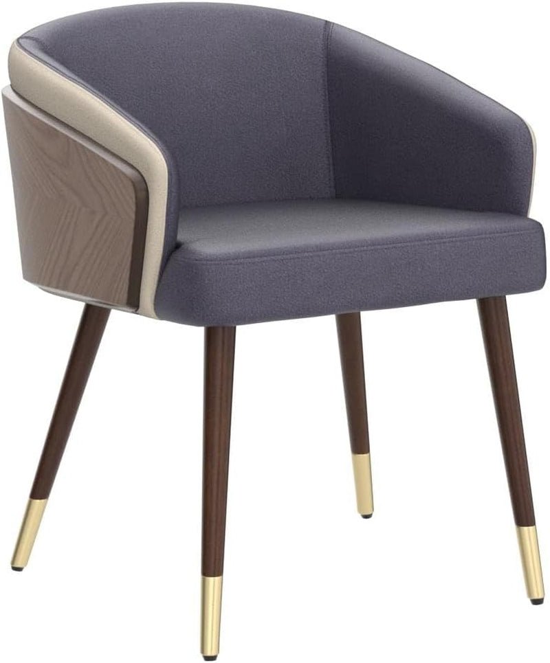 Dining Accent Chair,Modern Faux Leather with Walnut, Mid Century Eucalyptus Upholsted Retro Arm Chair, Metal Legs Dissassembly Adjustable Foot for Kitchen Dining Room,Navy Blue - Open Season Industries