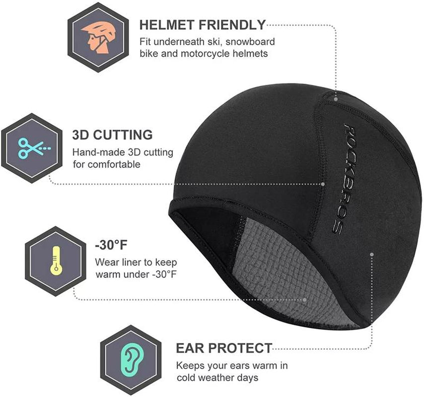RROCKBROS Skull Cap Men'S Winter Cycling Cap Windproof Warm Fleece Thermal Hat Helmet Liner Caps Black for Hiking Skiing Riding - Open Season Industries