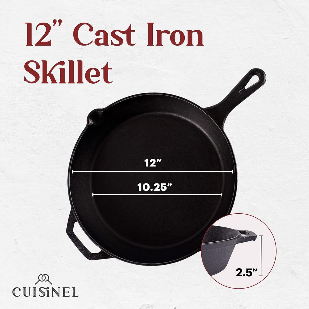 Cast Iron Skillet - 12" - Inch Frying Pan with Assist Handle + Red Silicone Grip Cover - Pre - Seasoned Oven Safe Cookware - Indoor/Outdoor Use - Grill, Stovetop, Induction, BBQ and Firepit Safe - Open Season Industries