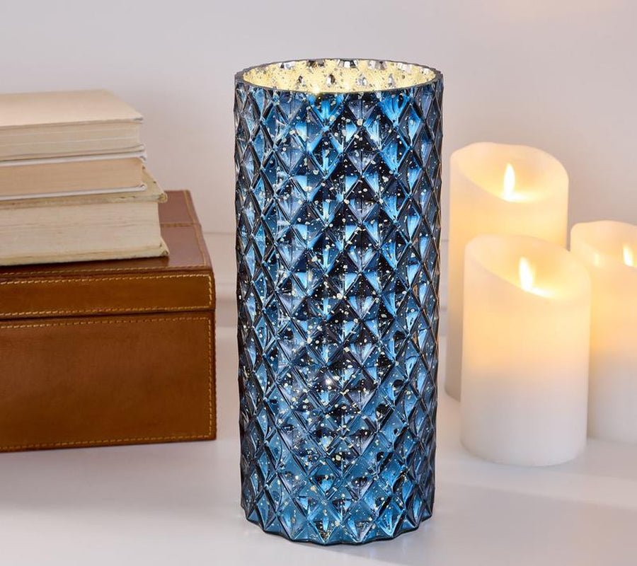 11" Illuminated Diamond Glass Hurricane by Valerie - Open Season Industries