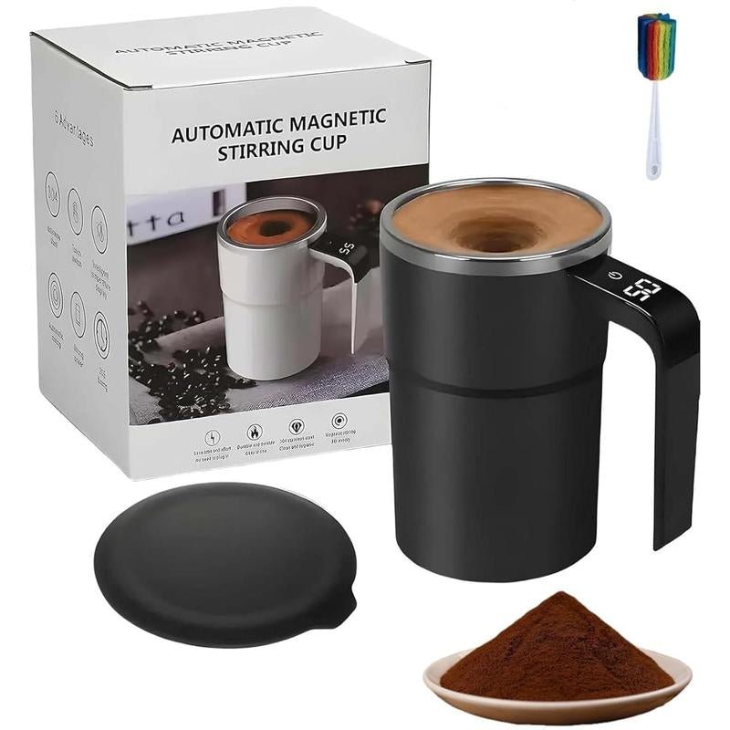 Self Stirring Mug, Rechargeable Auto Magnetic Coffee Mug with Digital Display, Waterproof Automatic Mixing Cup for Milk/Cocoa at Office/Kitchen/Travel 13Oz, Best Gift - Open Season Industries