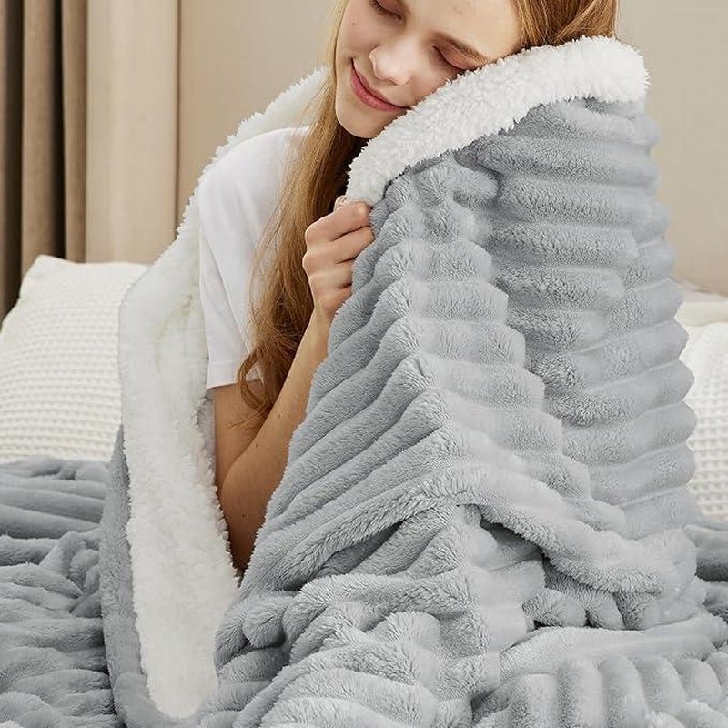 【Deal 'S for You】Bedsure Striped Sherpa Blanket Super Soft Cozy Plush Fleece Flannel Solid Modern Lightweight Comforter - Open Season Industries