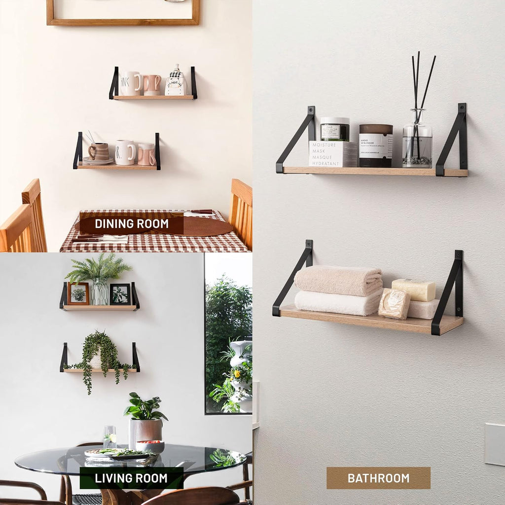 Rustic Grey Floating Shelves for Bathroom, Bedroom, Living Room, Kitchen, 2 - Pack Solid Wood Wall Shelf over Toilet, Modern Décor - Open Season Industries