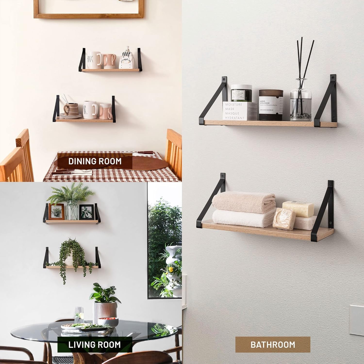 Rustic Grey Floating Shelves for Bathroom, Bedroom, Living Room, Kitchen, 2 - Pack Solid Wood Wall Shelf over Toilet, Modern Décor - Open Season Industries