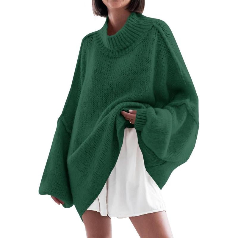 Ebifin Womens Oversized Sweaters Mock Neck Batwing Long Sleeve Fall Trendy Ribbed Knit Casual Tunic Sweater - Open Season Industries