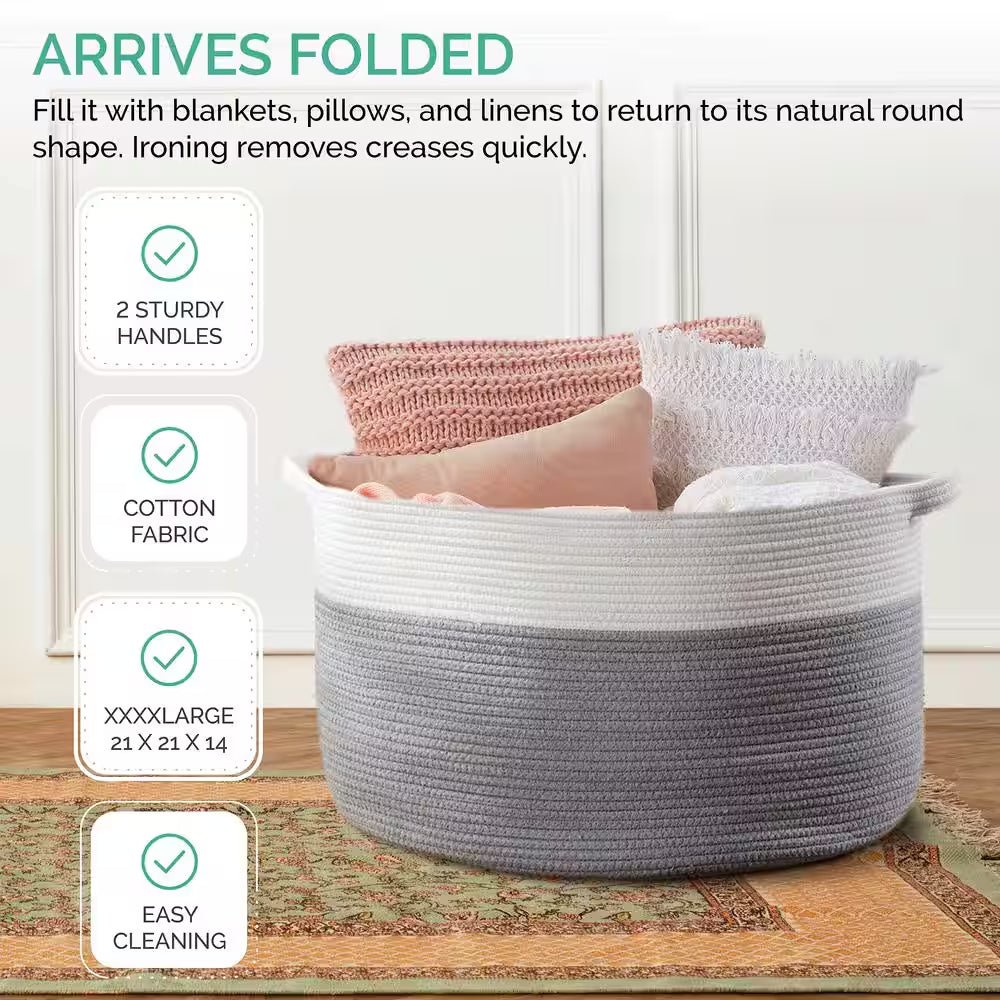 Xlarge Cotton Rope Laundry Storage Basket with Handles - 21" X 14" - Open Season Industries