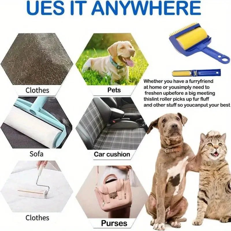 1Set Stick It Roller Handheld Set Pet Hair Remover Roller Kit, Reusable Washable Sticky Lint Roller for Pet Hairs, Carseats - Open Season Industries