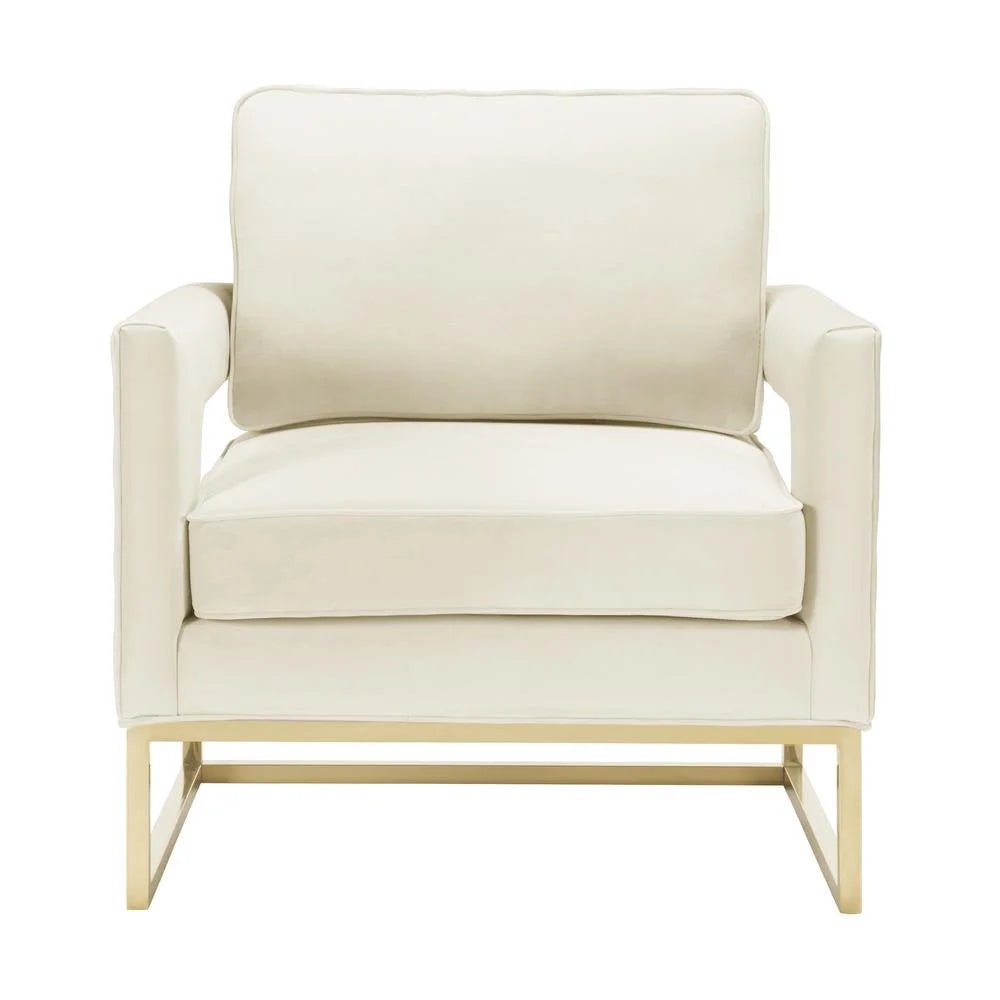 Avery Cream Velvet Accent Chair with Gold Base - Open Season Industries