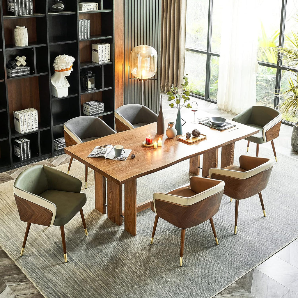 Dining Accent Chair,Modern Faux Leather with Walnut, Mid Century Eucalyptus Upholsted Retro Arm Chair, Metal Legs Dissassembly Adjustable Foot for Kitchen Dining Room,Navy Blue - Open Season Industries