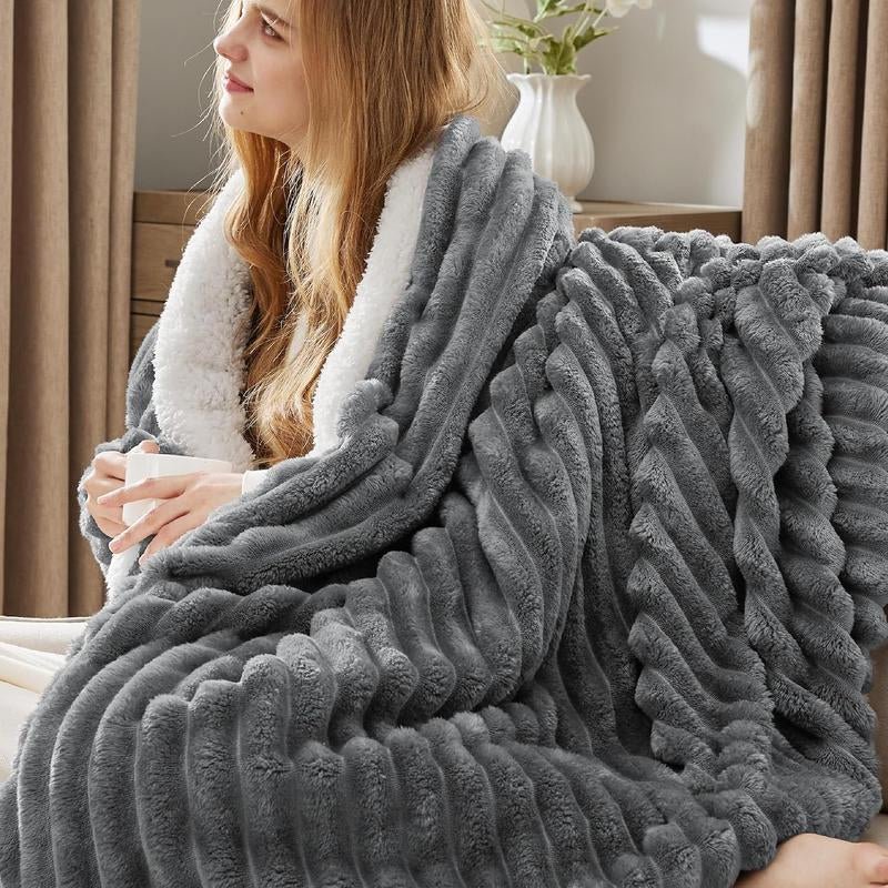 【Deal 'S for You】Bedsure Striped Sherpa Blanket Super Soft Cozy Plush Fleece Flannel Solid Modern Lightweight Comforter - Open Season Industries