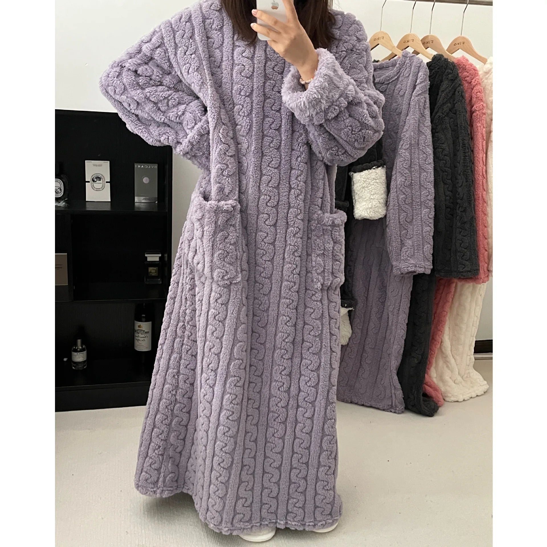Thickened Warm plus Size Ladies Pyjamas Flannel Winter Striped Coral Velvet Long - Sleeved Nightwear Bathrobe One Piece Pajamas - Open Season Industries