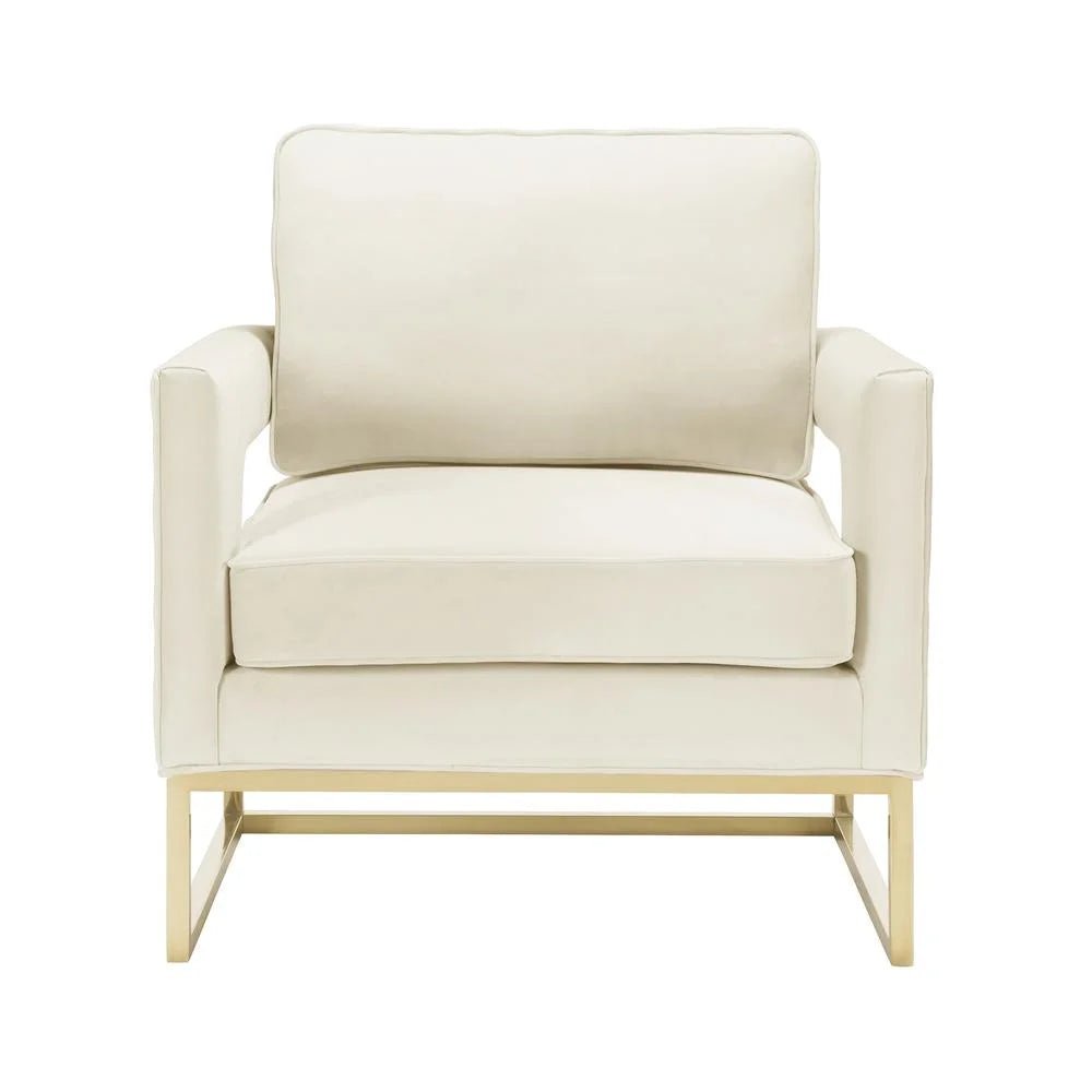 Avery Cream Velvet Accent Chair with Gold Base - Open Season Industries
