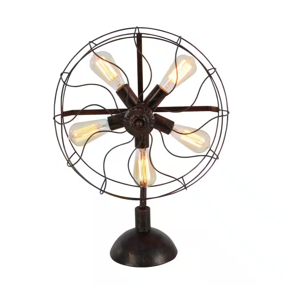 24 In. Bronze Metal Vintage Fan Shape 5 Light Task and Reading Table Lamp - Open Season Industries