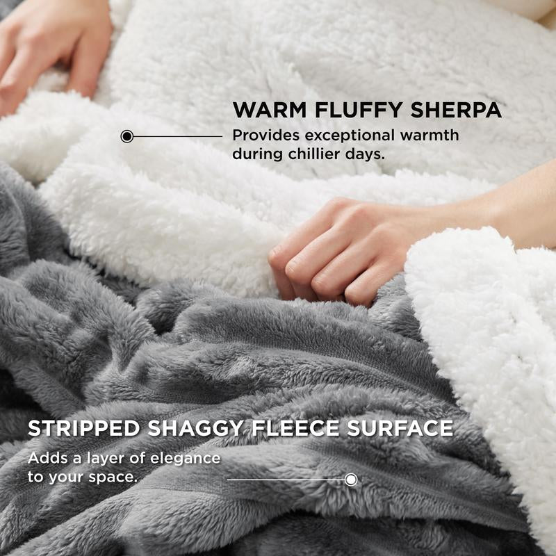 【Deal 'S for You】Bedsure Striped Sherpa Blanket Super Soft Cozy Plush Fleece Flannel Solid Modern Lightweight Comforter - Open Season Industries