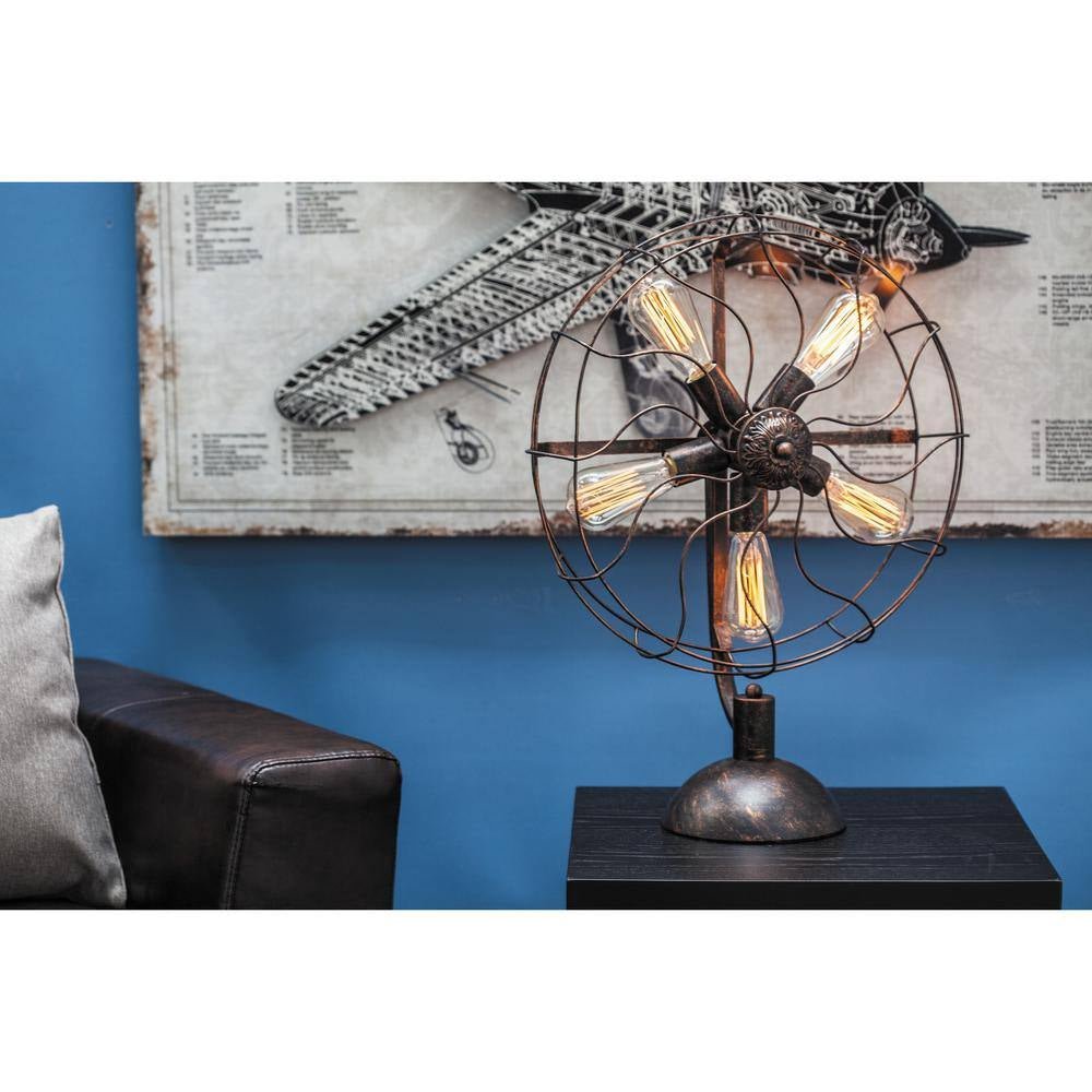 24 In. Bronze Metal Vintage Fan Shape 5 Light Task and Reading Table Lamp - Open Season Industries