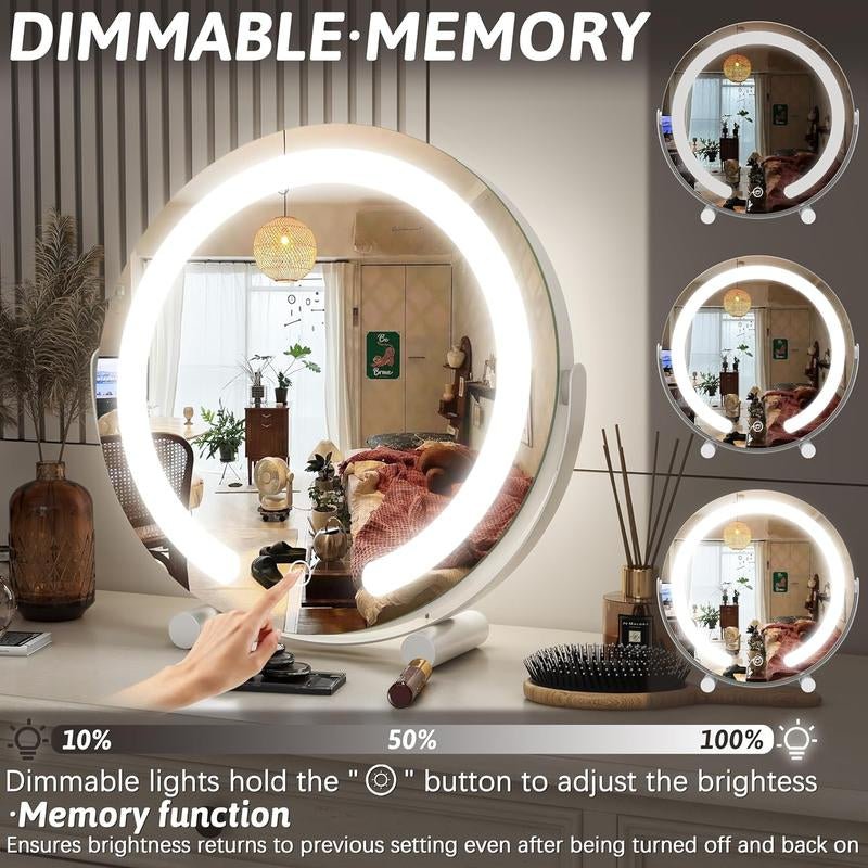 Vanity Mirror with Lights,12 - Inch Makeup Mirror with Lights, Dimmable, Touch Screen with 3 - Color Lighting,For Vanity Desk(White) - Open Season Industries
