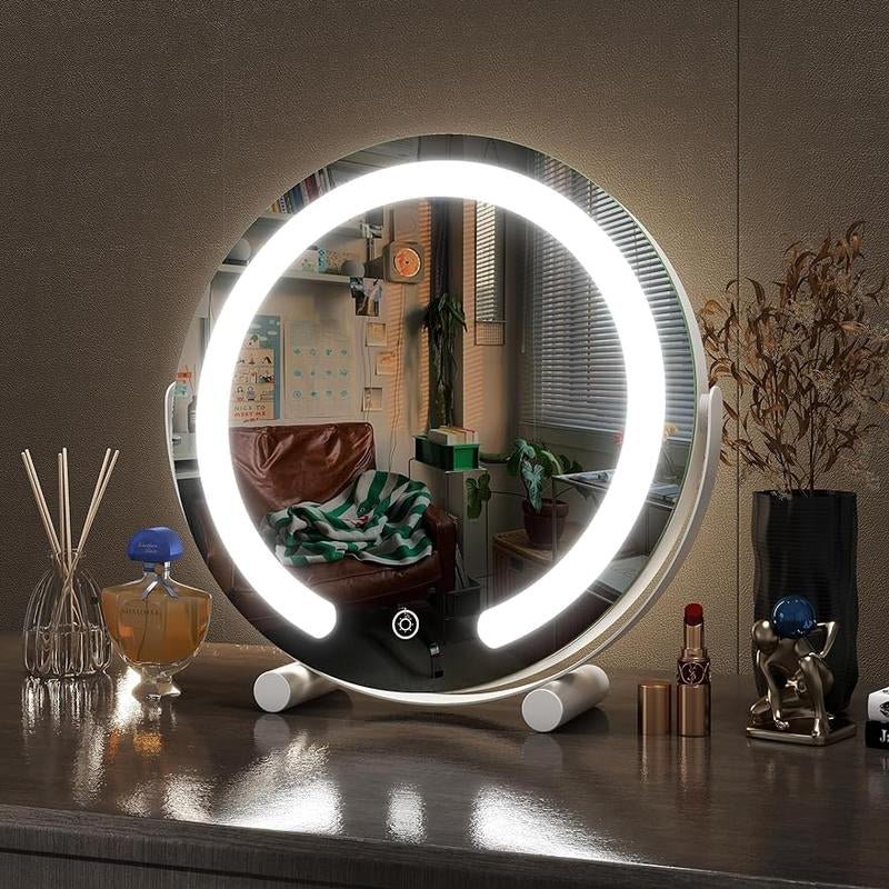 Vanity Mirror with Lights,12 - Inch Makeup Mirror with Lights, Dimmable, Touch Screen with 3 - Color Lighting,For Vanity Desk(White) - Open Season Industries