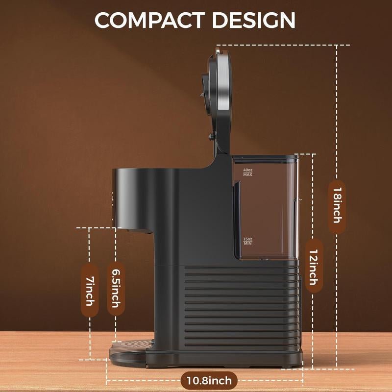 Single Serve Coffee Maker, Coffee Brewer for K - Cups Pods and Ground Coffee, Capsule Coffee Machine with 40Oz Water Tank, 5 Brew Sizes up to 14Cz, Black - Open Season Industries