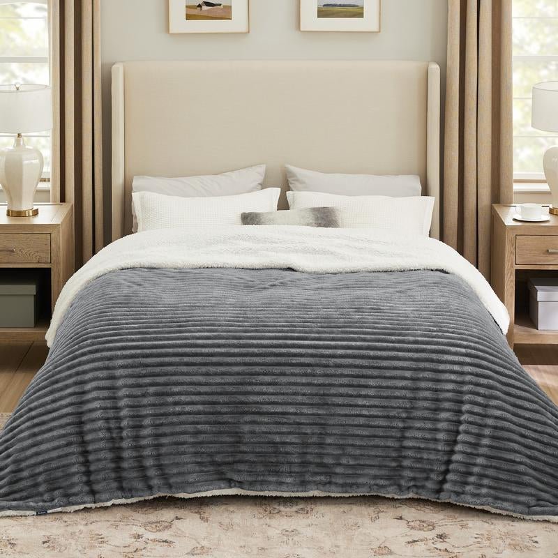 【Deal 'S for You】Bedsure Striped Sherpa Blanket Super Soft Cozy Plush Fleece Flannel Solid Modern Lightweight Comforter - Open Season Industries