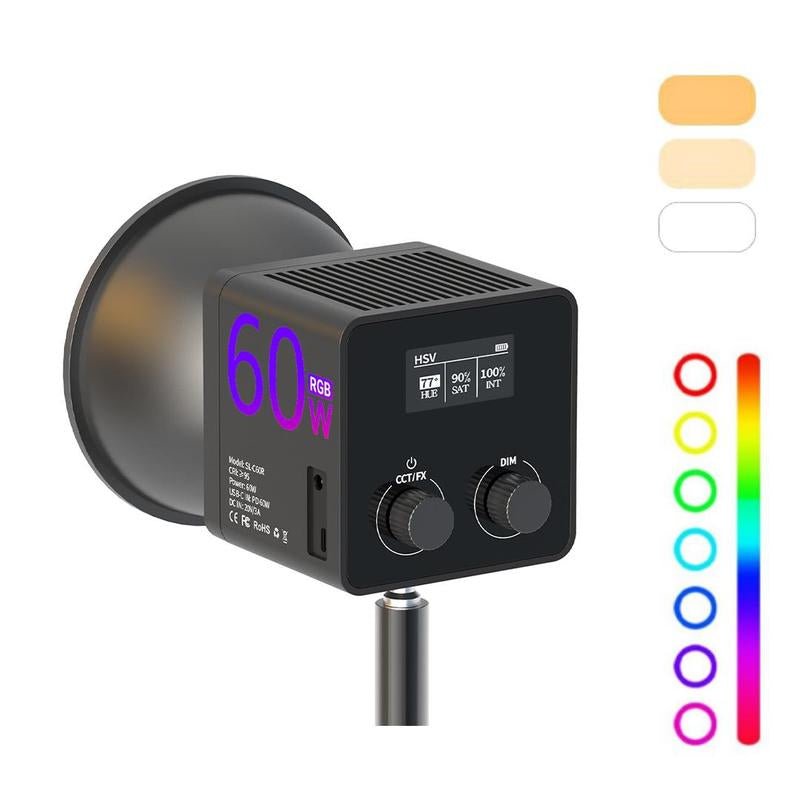 RGB COB LED Video Light, 60W RGB COB Continuous Output Lighting Handheld Spot - Light, Studio Video Lighting - Open Season Industries