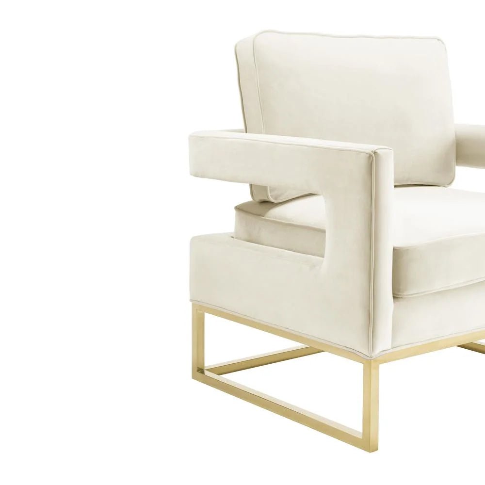 Avery Cream Velvet Accent Chair with Gold Base - Open Season Industries