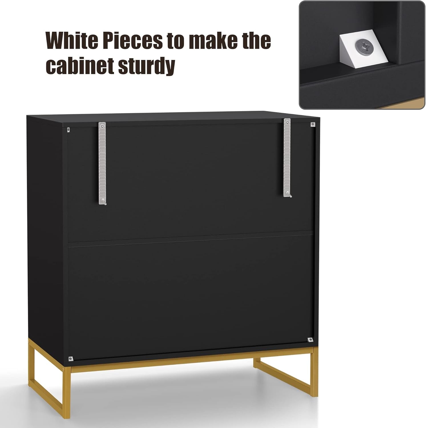 Rattan Cabinet, Storage Cabinet with Doors and Open Shelf Kitchen Sideboard Buffet Cabinet for Dining Room Living Room Hallway Black H0068 - Open Season Industries